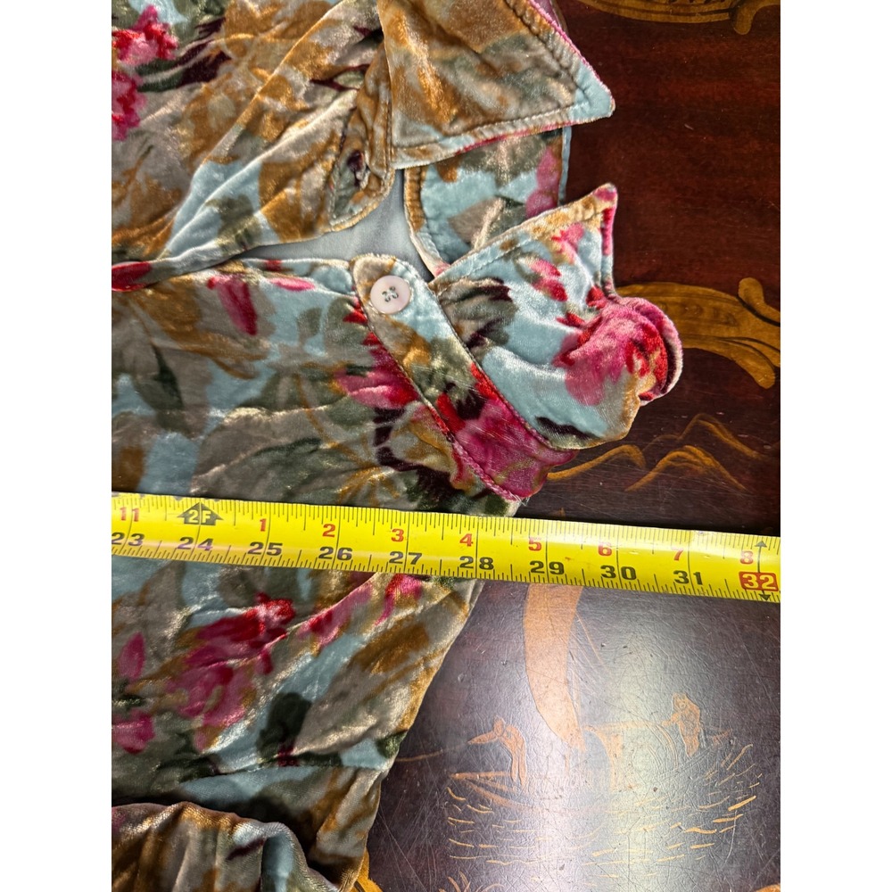 Vtg Soft Surroundings Silk Velvet Blue Pink Floral Button Down Blouse Romantic M - Picture 10 of 10